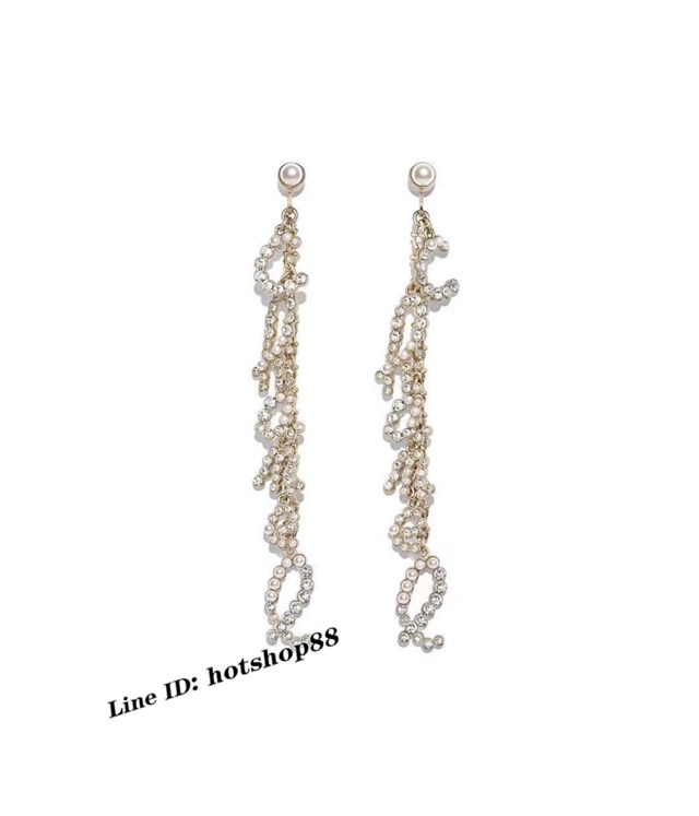 Chanel專櫃新款飾品 香奈兒鑽石鑲嵌珍珠流蘇耳墜 zgb2642